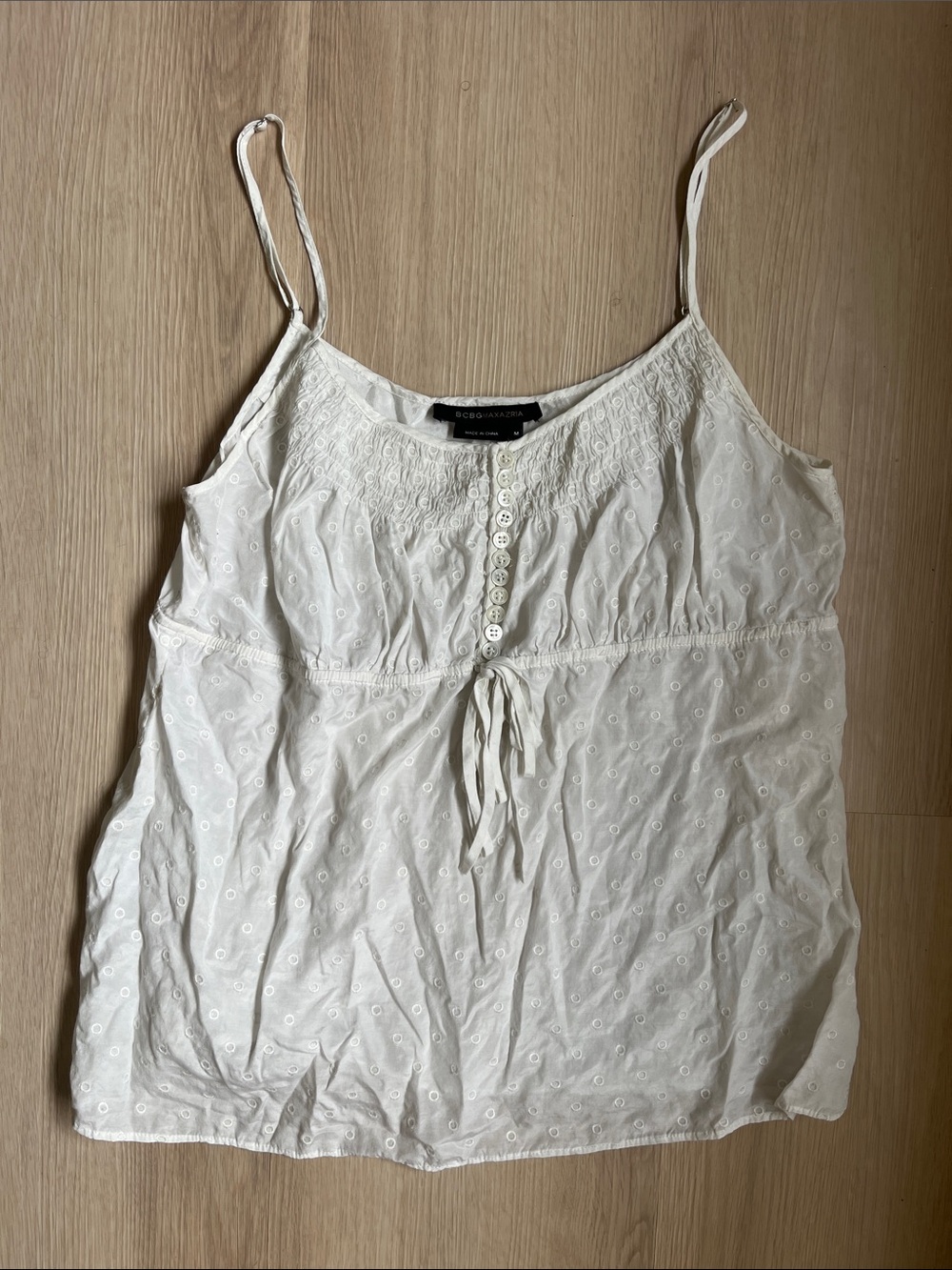 BCBG Y2K Silk & Cotton White Dainty Babydoll Tank Top